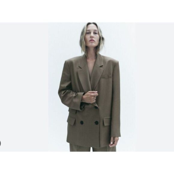 Zara Womens Blazer Double Breasted Jacket S Small Tan Brown 8674/565 NWOT - Picture 1 of 8